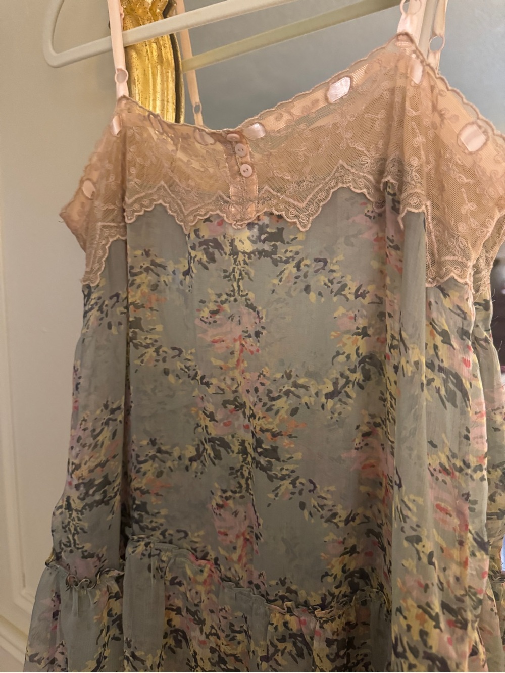 Free People Intimately Floral Chiffon Slip Dress in Pink and Cream
